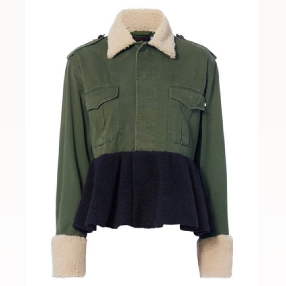 Harvey Faircloth Shearling Peplum Utility Army Jacket